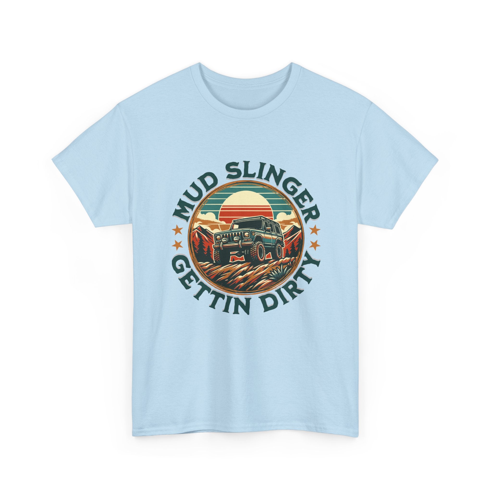 Mudslinger Gettin Dirty Jeep T-Shirt - Off-Road Mudding Sunset Adventure Badge Tee