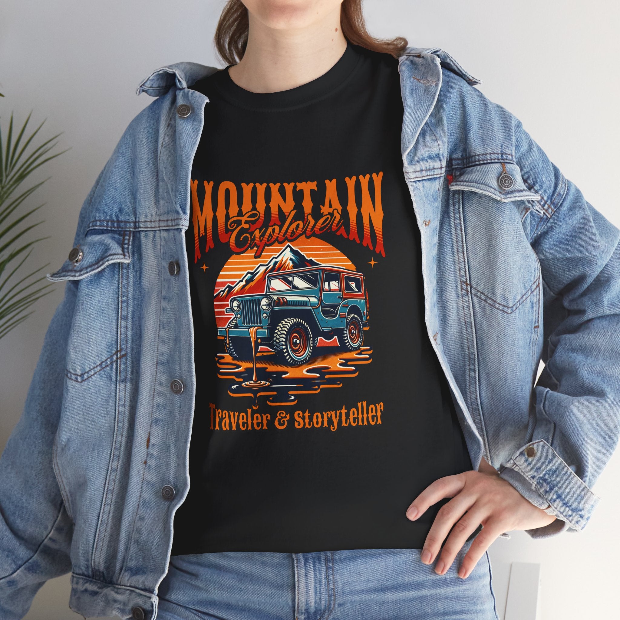 Mountain Explorer Jeep T-Shirt - Traveler And Storyteller Vintage Adventure Sunset Tee
