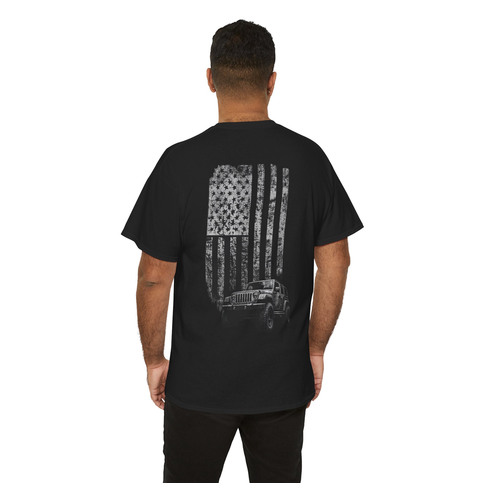Jeep & Distressed American Flag T‑Shirt — Patriotic Off‑Road Tee