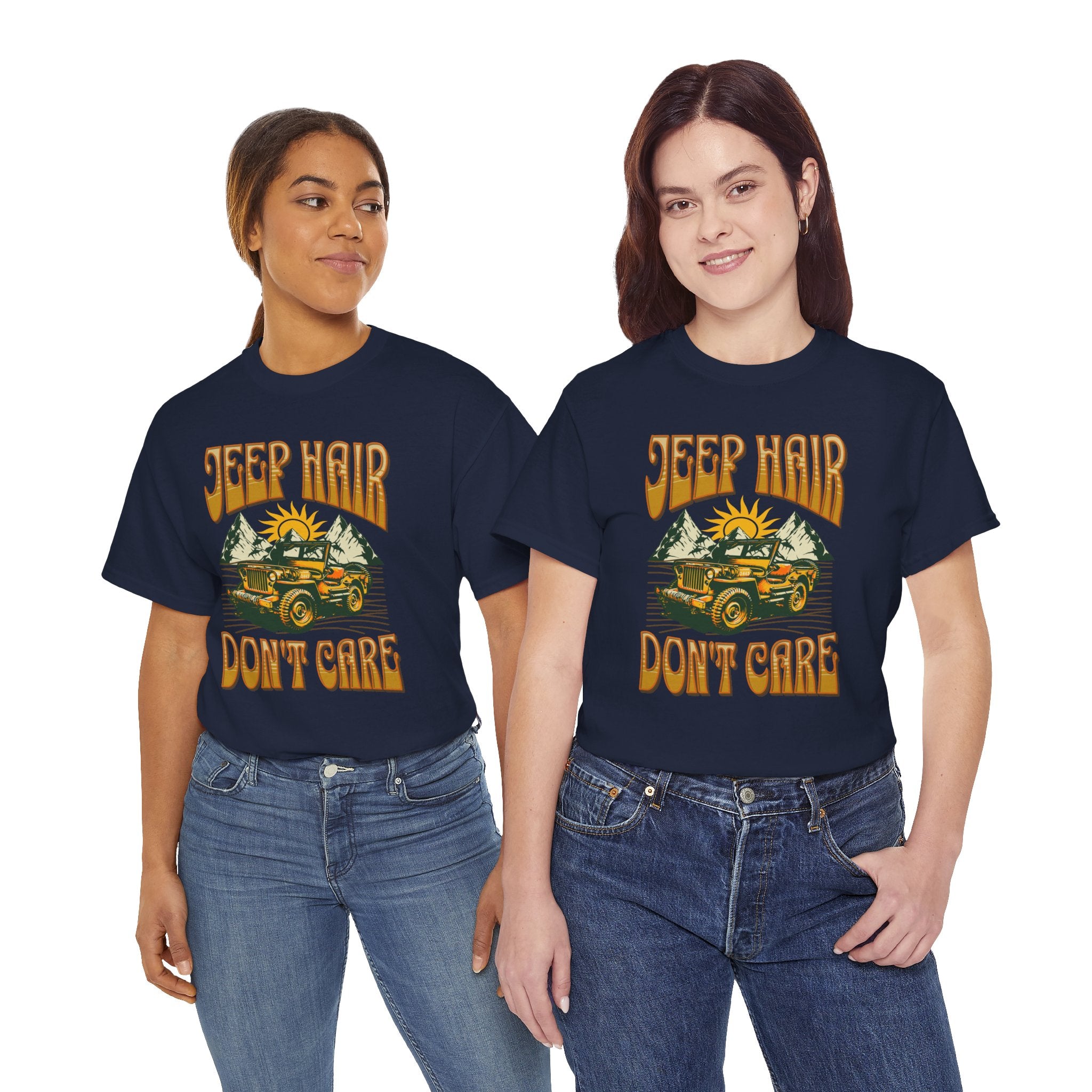 Jeep Hair Don't Care T-Shirt - Vintage Willys Retro 70s Adventure Girl Mountain Tee