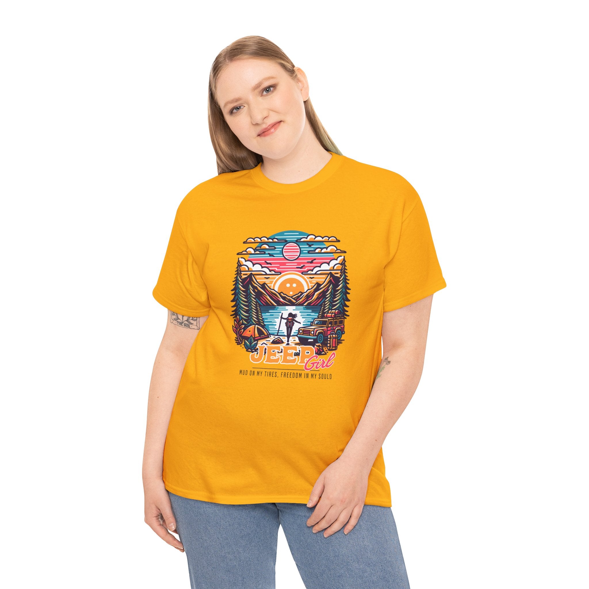 Jeep Girl T-Shirt - Mud On My Tires Freedom In My Soul Adventure Lake Sunset Tee