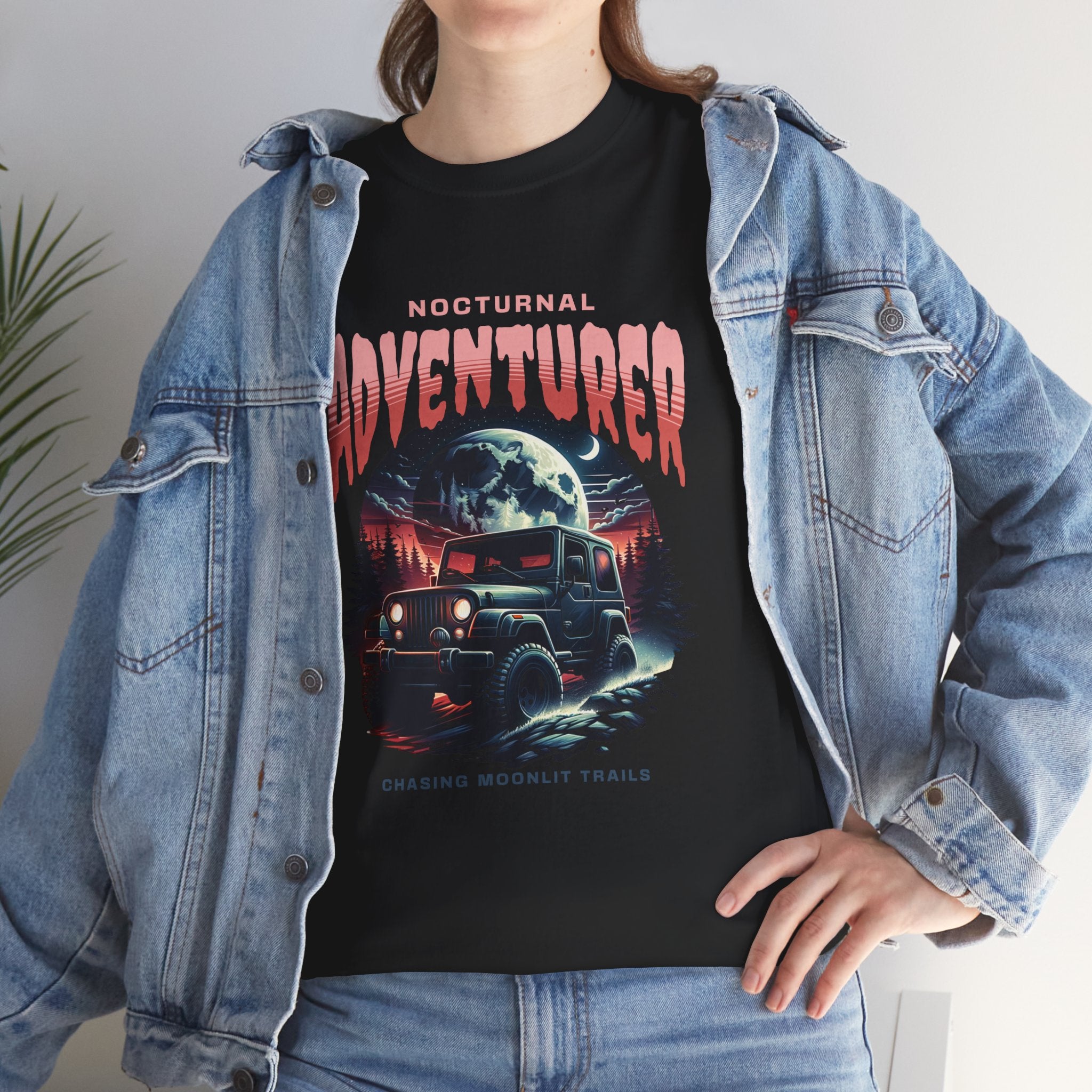 Nocturnal Adventurer Jeep T-Shirt - Chasing Moonlit Trails Night Off-Road Tee