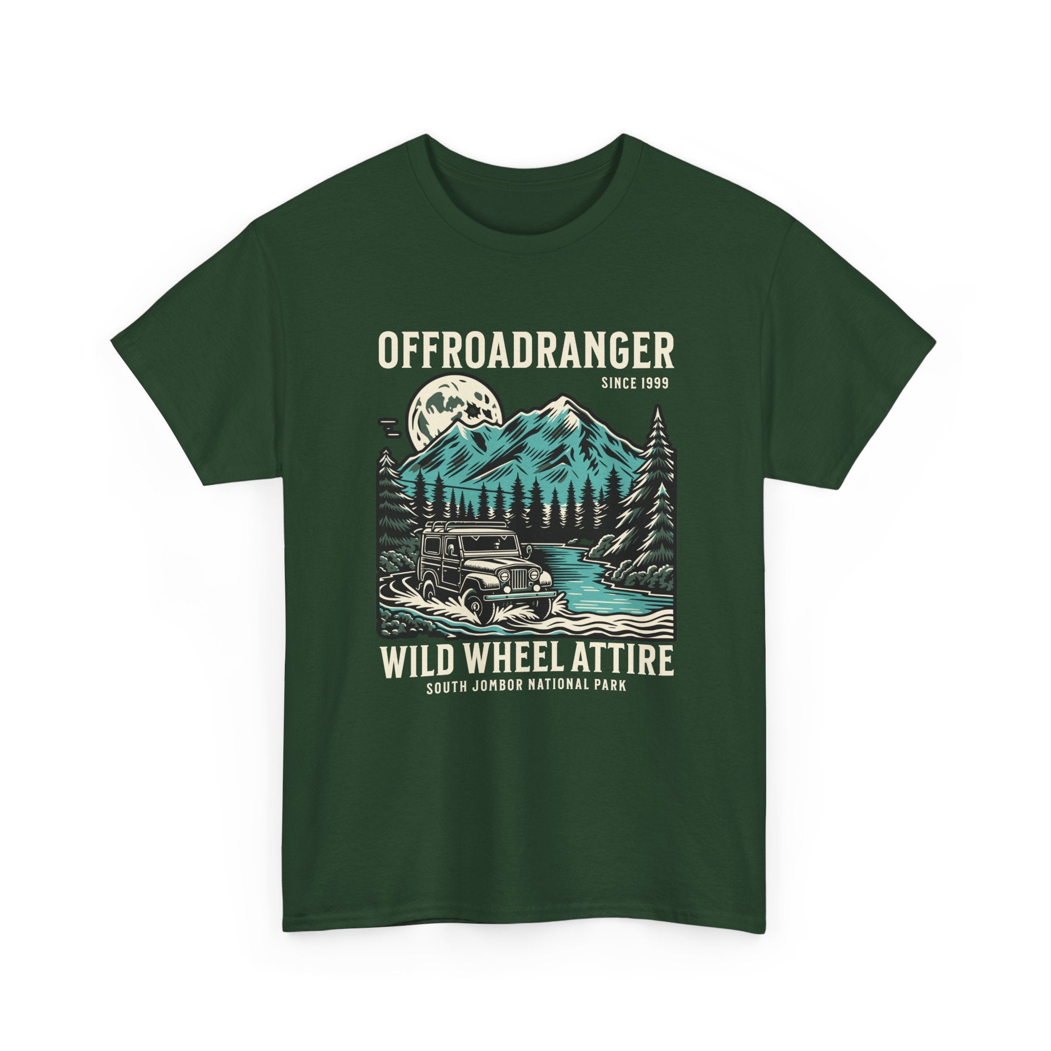Offroadranger Wild Wheel Attire Jeep T-Shirt - National Park Vintage Mountain River Crossing Tee