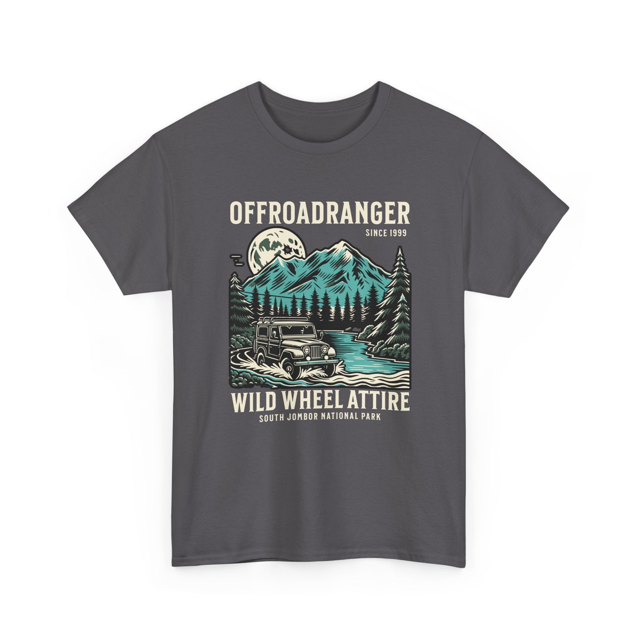 Offroadranger Wild Wheel Attire Jeep T-Shirt - National Park Vintage Mountain River Crossing Tee