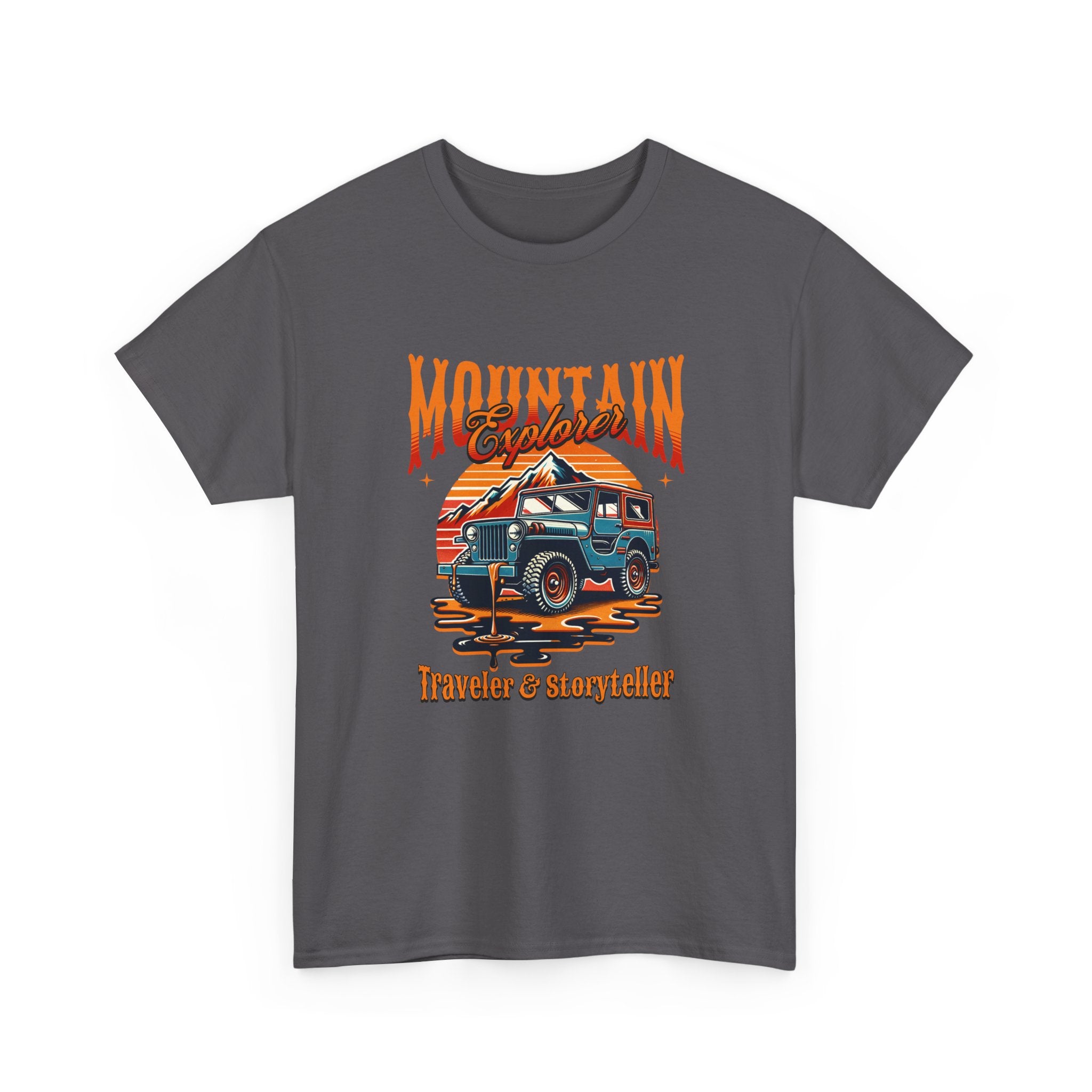 Mountain Explorer Jeep T-Shirt - Traveler And Storyteller Vintage Adventure Sunset Tee