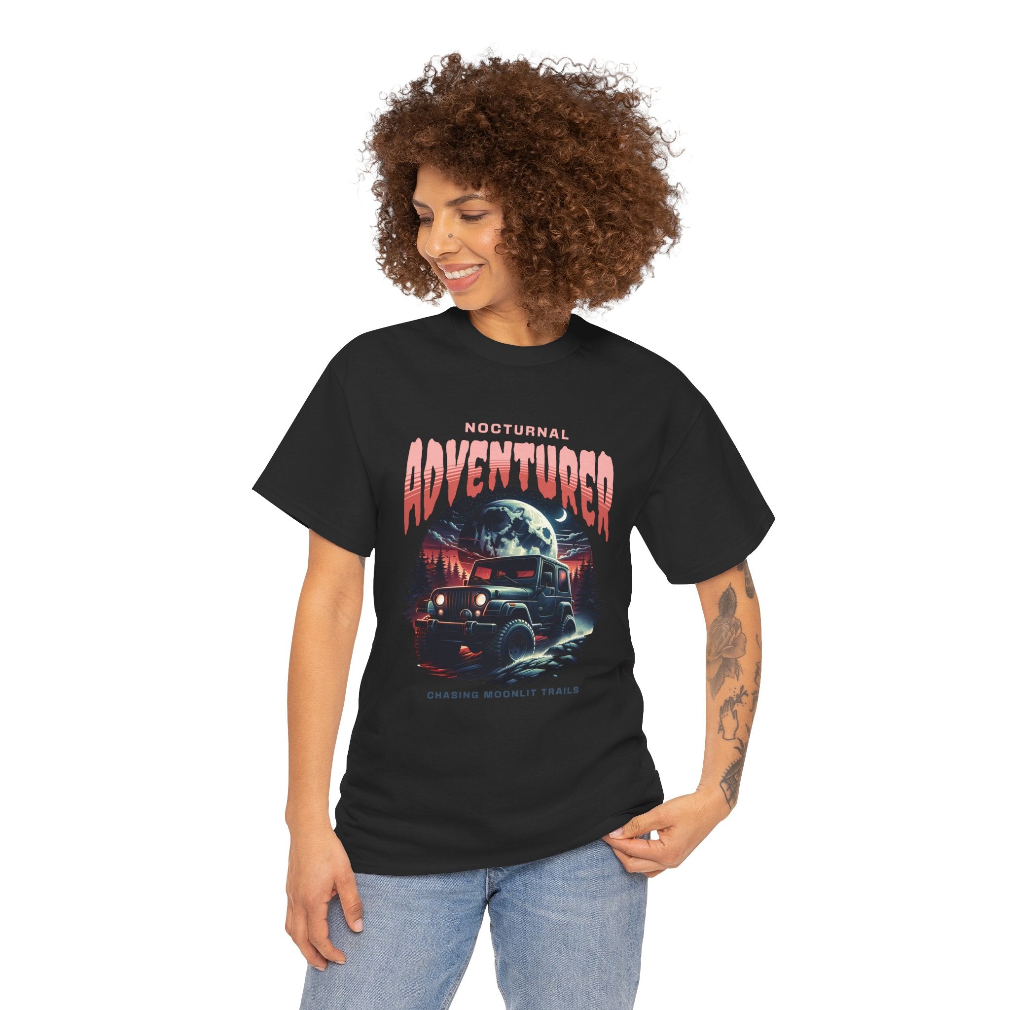 Nocturnal Adventurer Jeep T-Shirt - Chasing Moonlit Trails Night Off-Road Tee