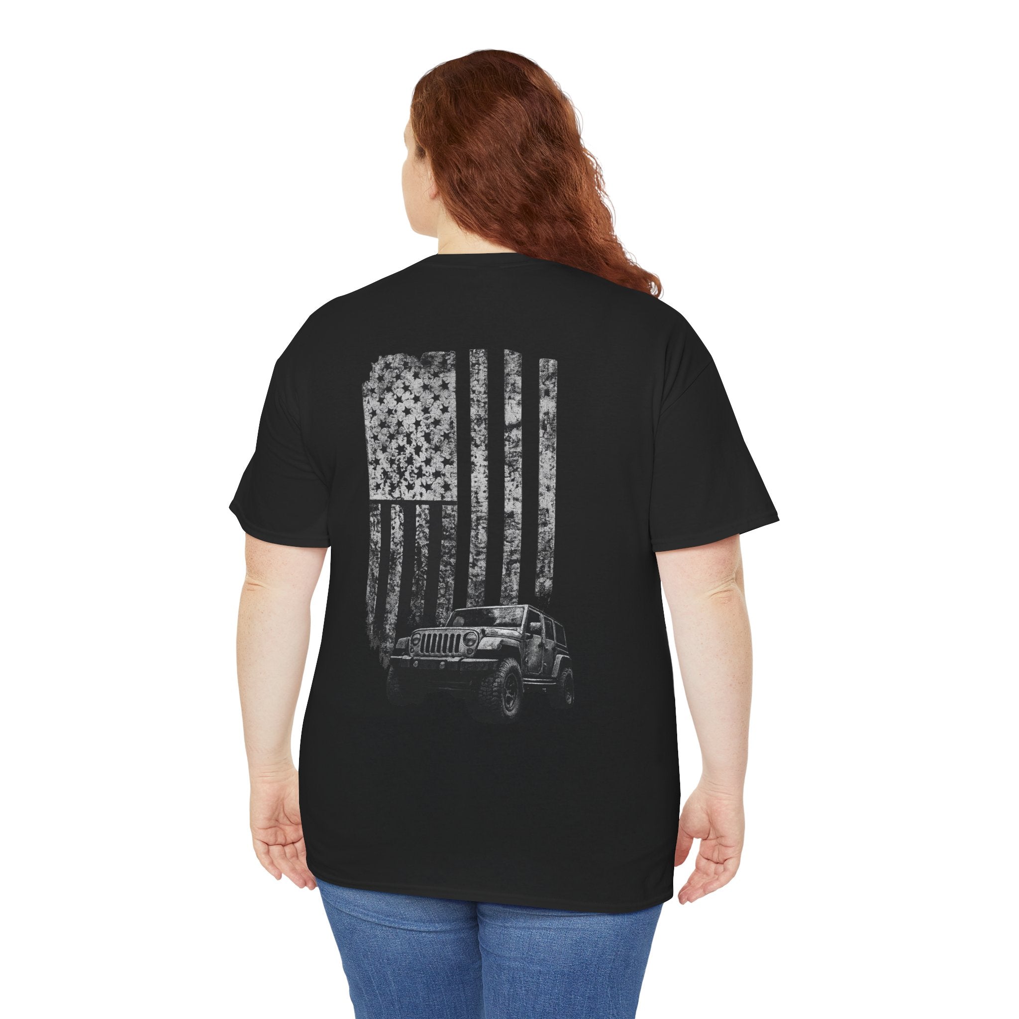 Jeep & Distressed American Flag T‑Shirt — Patriotic Off‑Road Tee