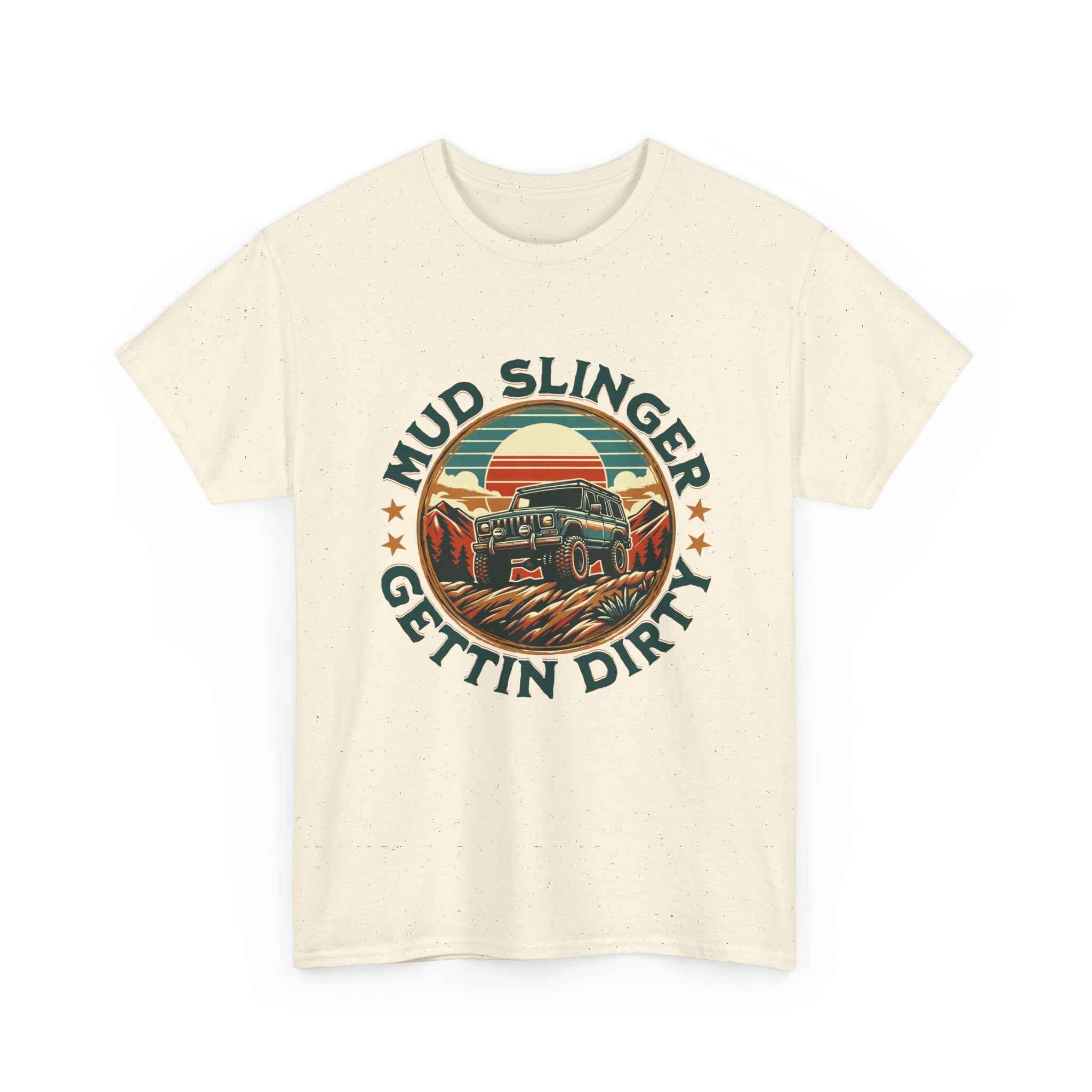 Mudslinger Gettin Dirty Jeep T-Shirt - Off-Road Mudding Sunset Adventure Badge Tee