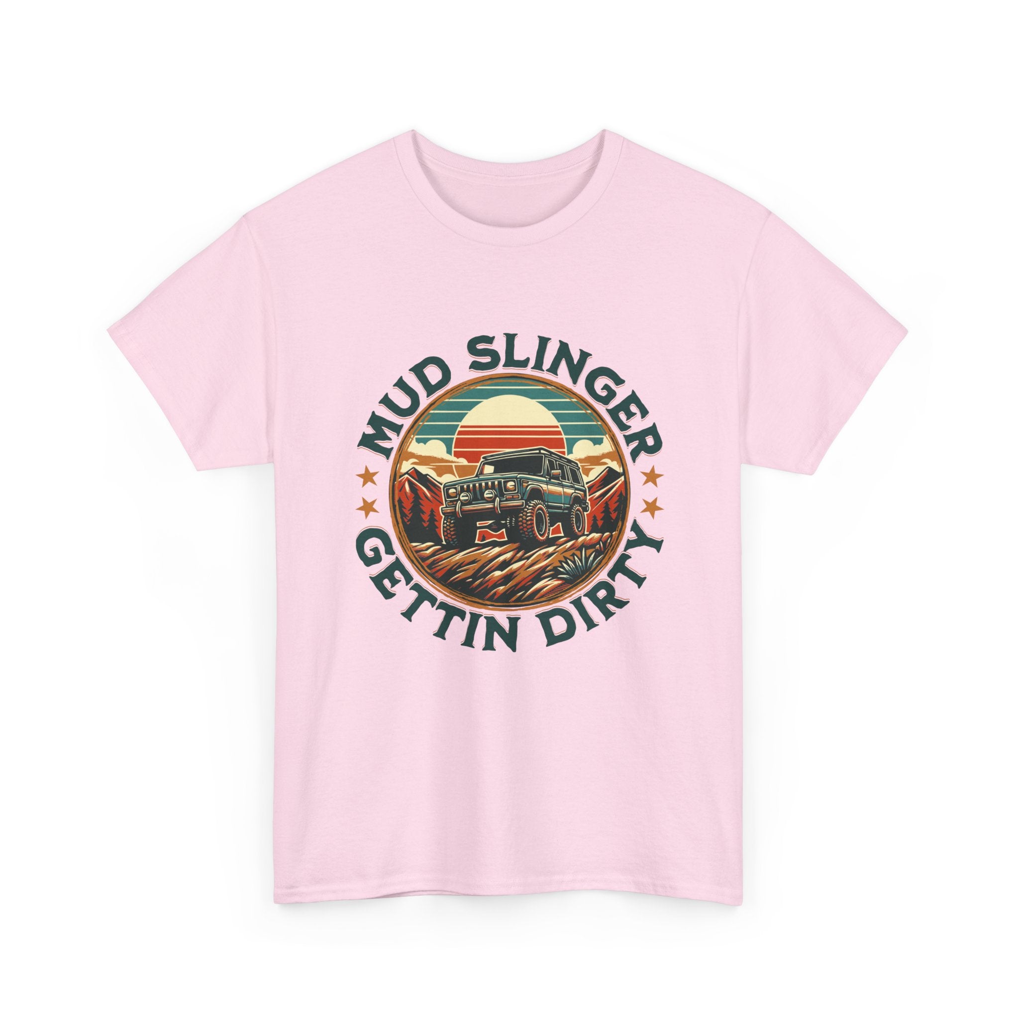 Mudslinger Gettin Dirty Jeep T-Shirt - Off-Road Mudding Sunset Adventure Badge Tee