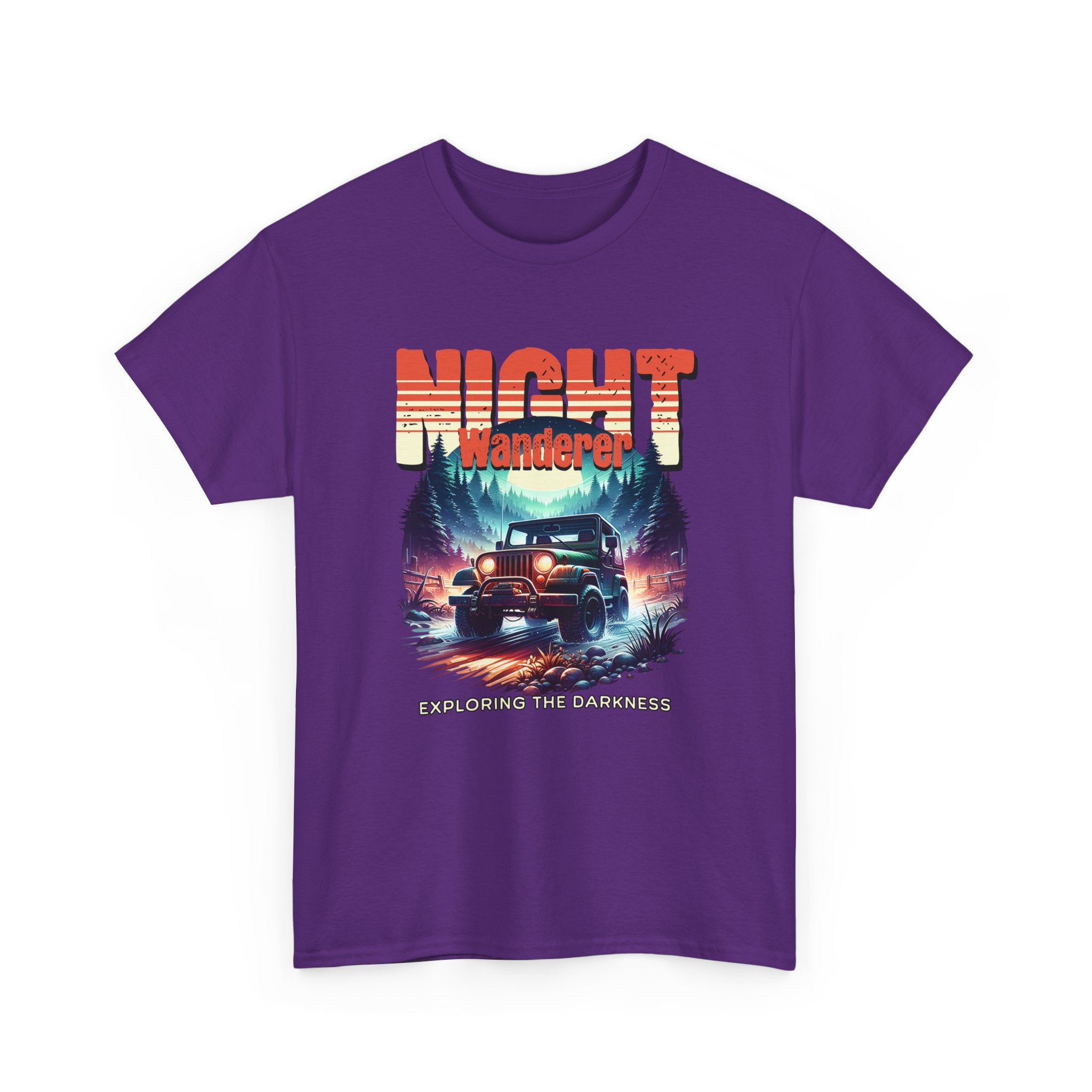 Night Wanderer Jeep T-Shirt - Exploring The Darkness Forest Adventure Headlight Tee