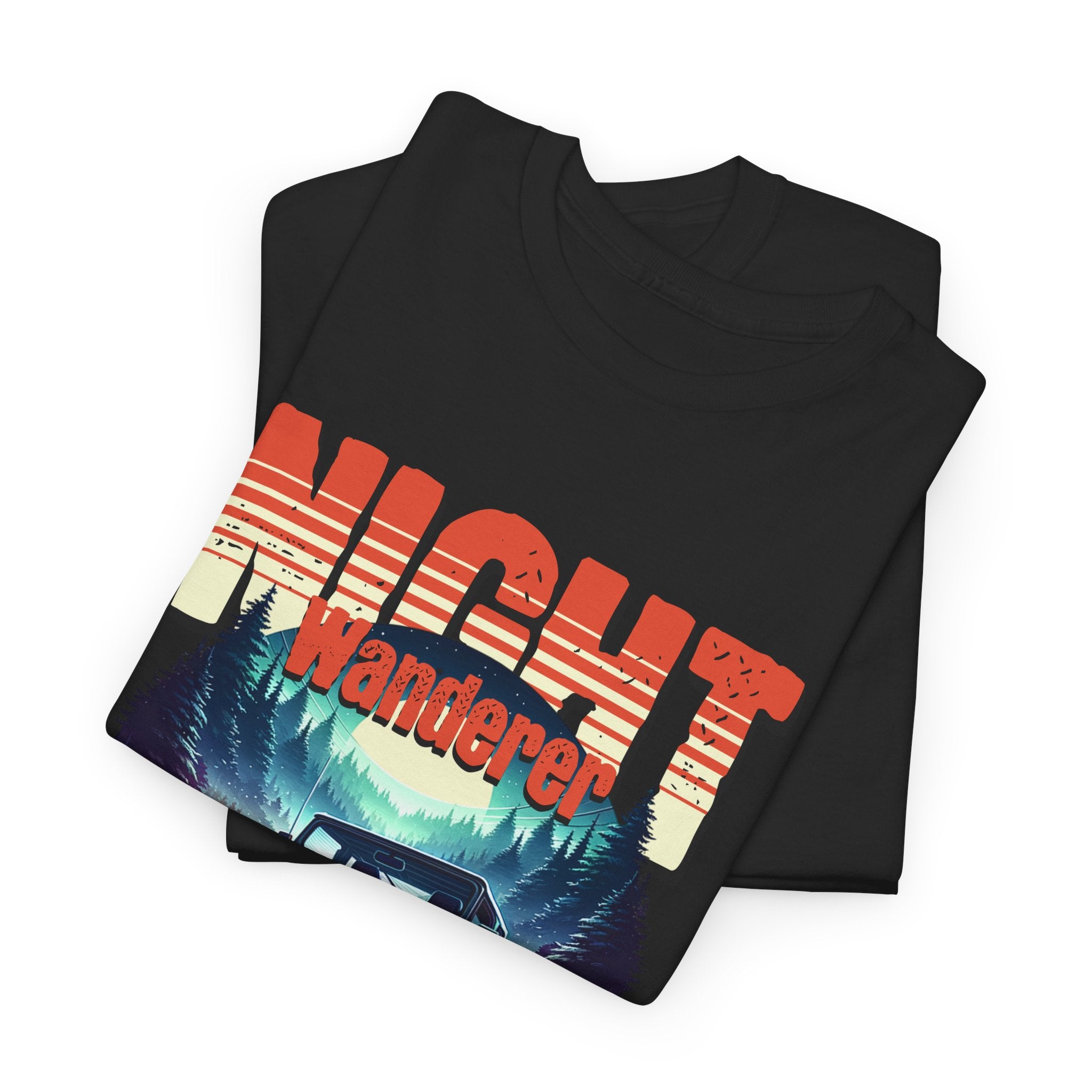 Night Wanderer Jeep T-Shirt - Exploring The Darkness Forest Adventure Headlight Tee