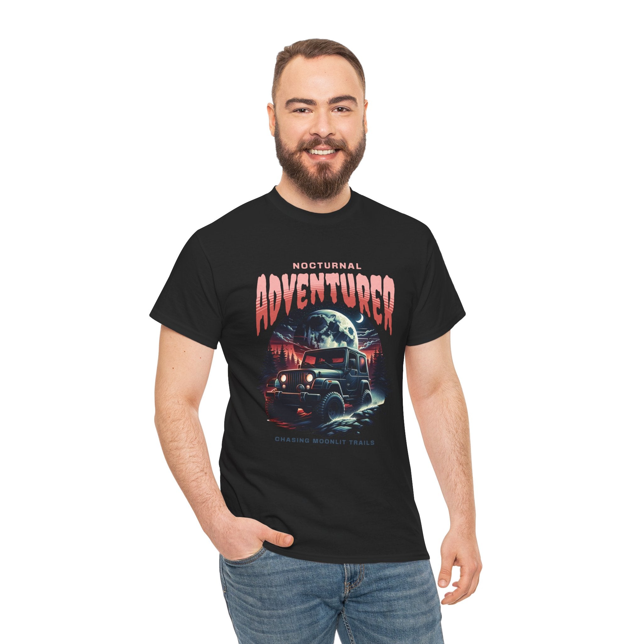 Nocturnal Adventurer Jeep T-Shirt - Chasing Moonlit Trails Night Off-Road Tee