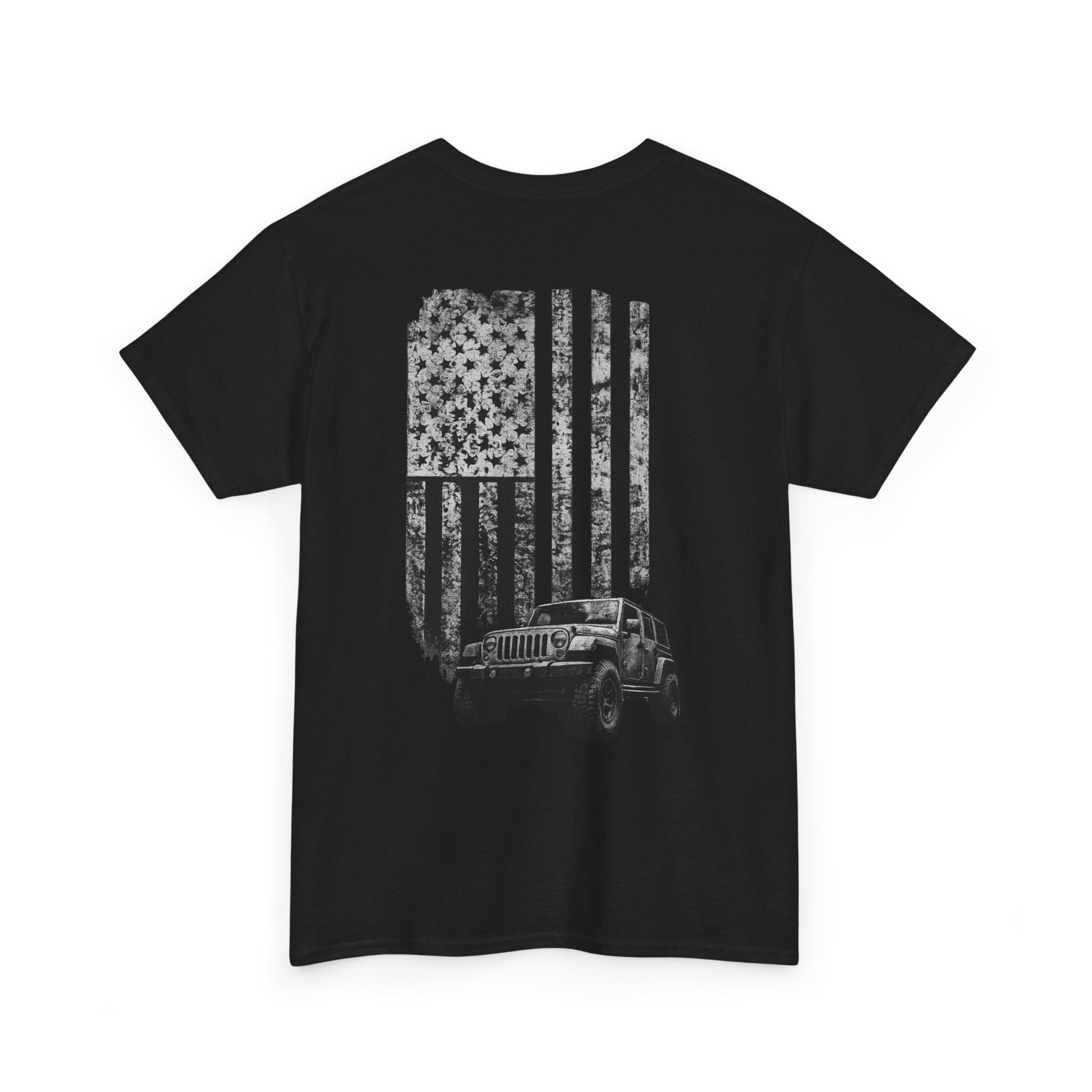 Jeep & Distressed American Flag T‑Shirt — Patriotic Off‑Road Tee