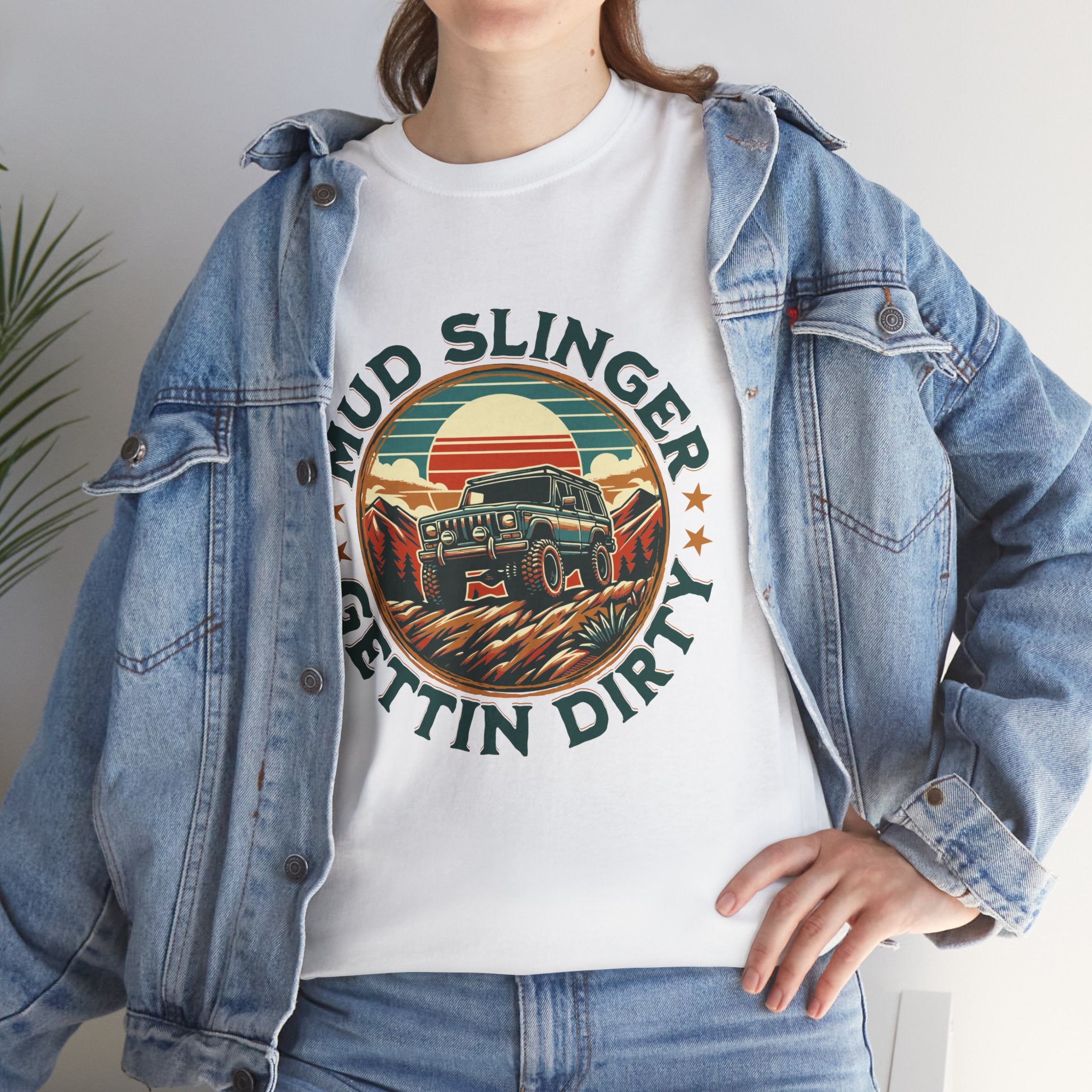 Mudslinger Gettin Dirty Jeep T-Shirt - Off-Road Mudding Sunset Adventure Badge Tee