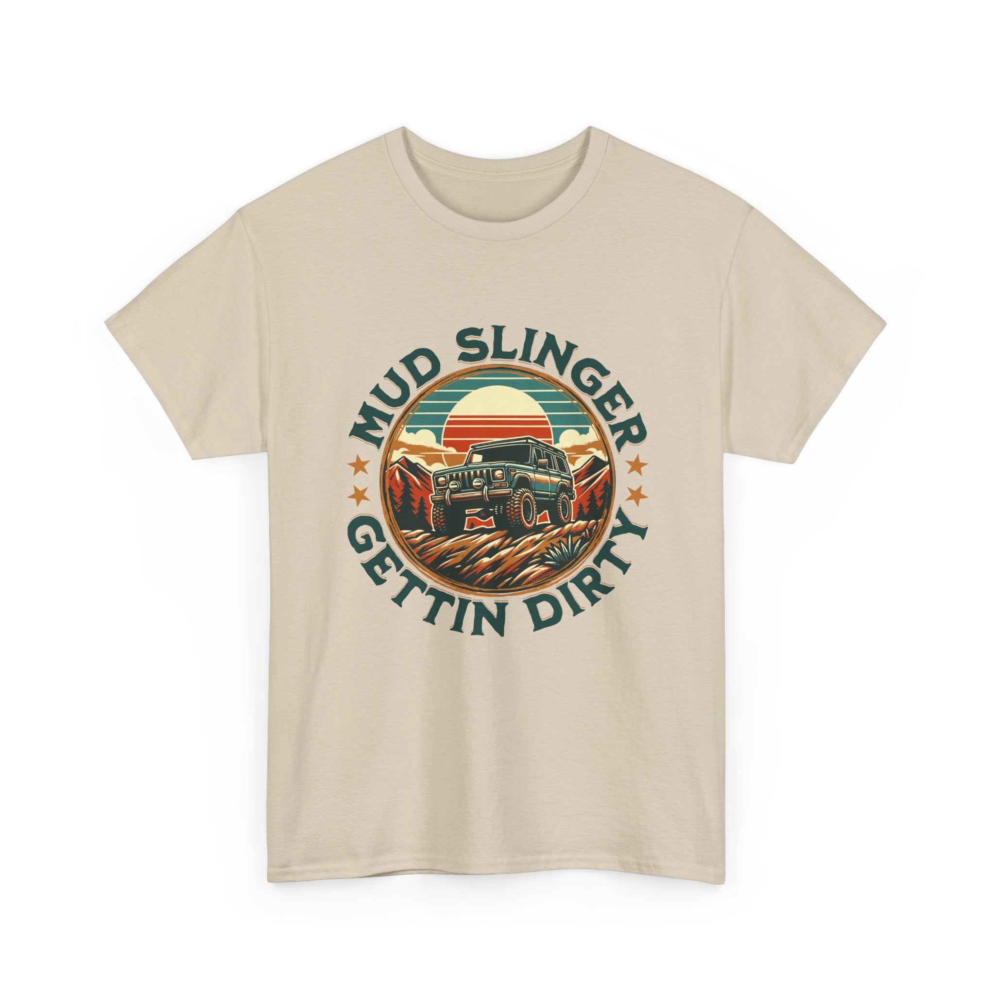 Mudslinger Gettin Dirty Jeep T-Shirt - Off-Road Mudding Sunset Adventure Badge Tee