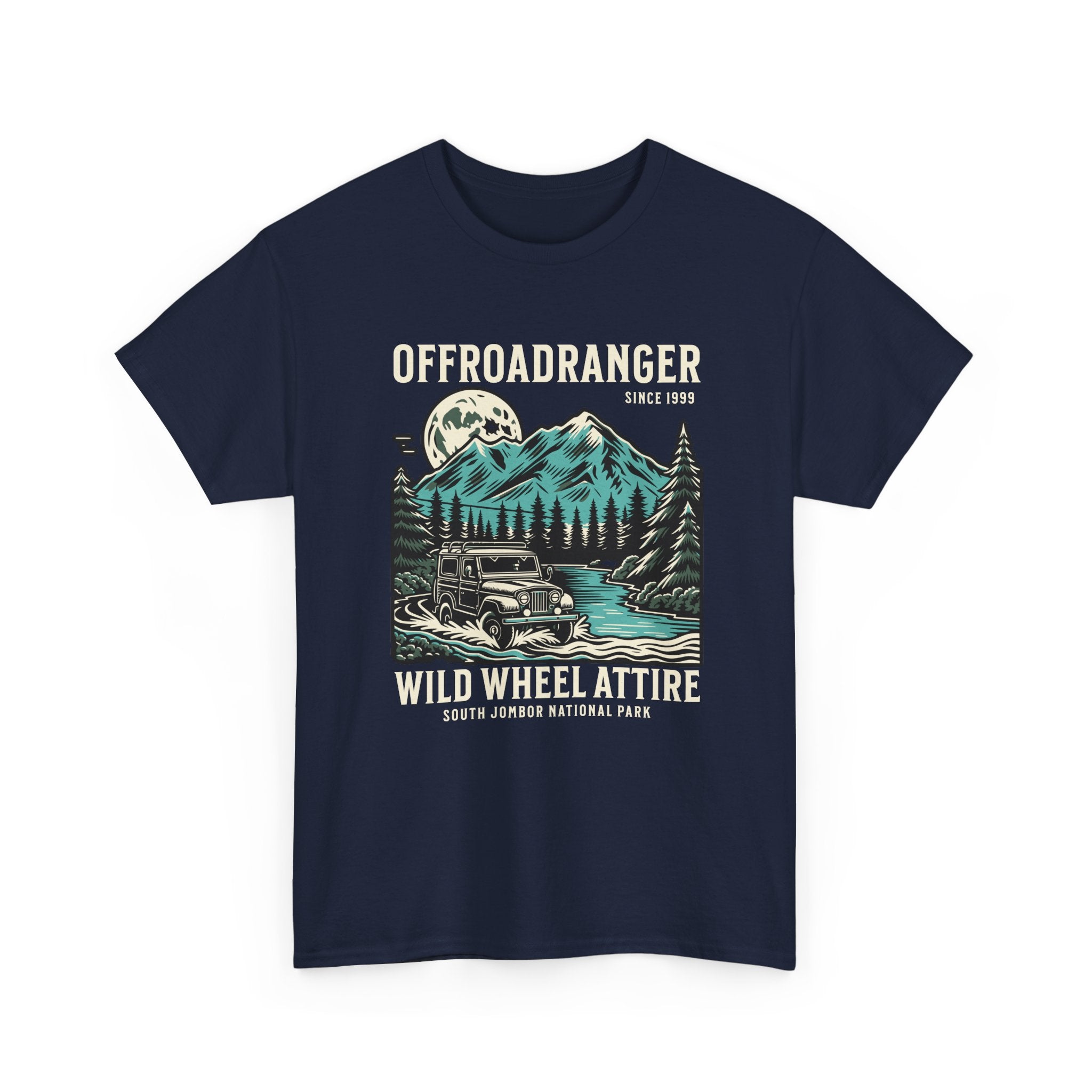 Offroadranger Wild Wheel Attire Jeep T-Shirt - National Park Vintage Mountain River Crossing Tee