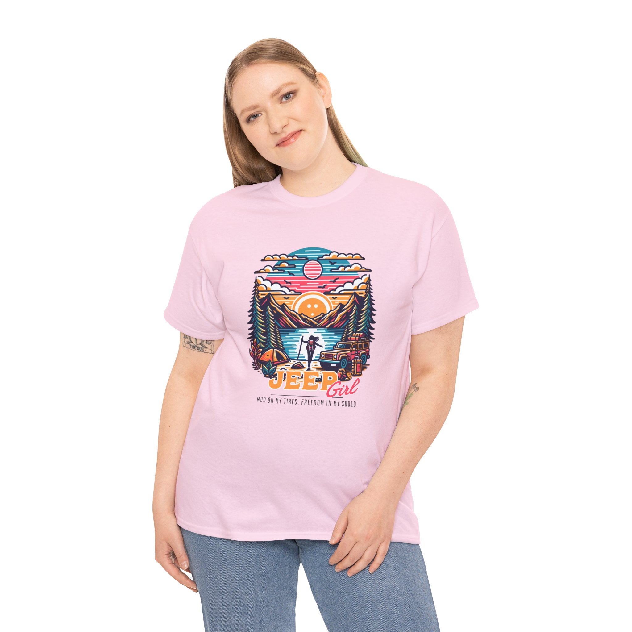 Jeep Girl T-Shirt - Mud On My Tires Freedom In My Soul Adventure Lake Sunset Tee