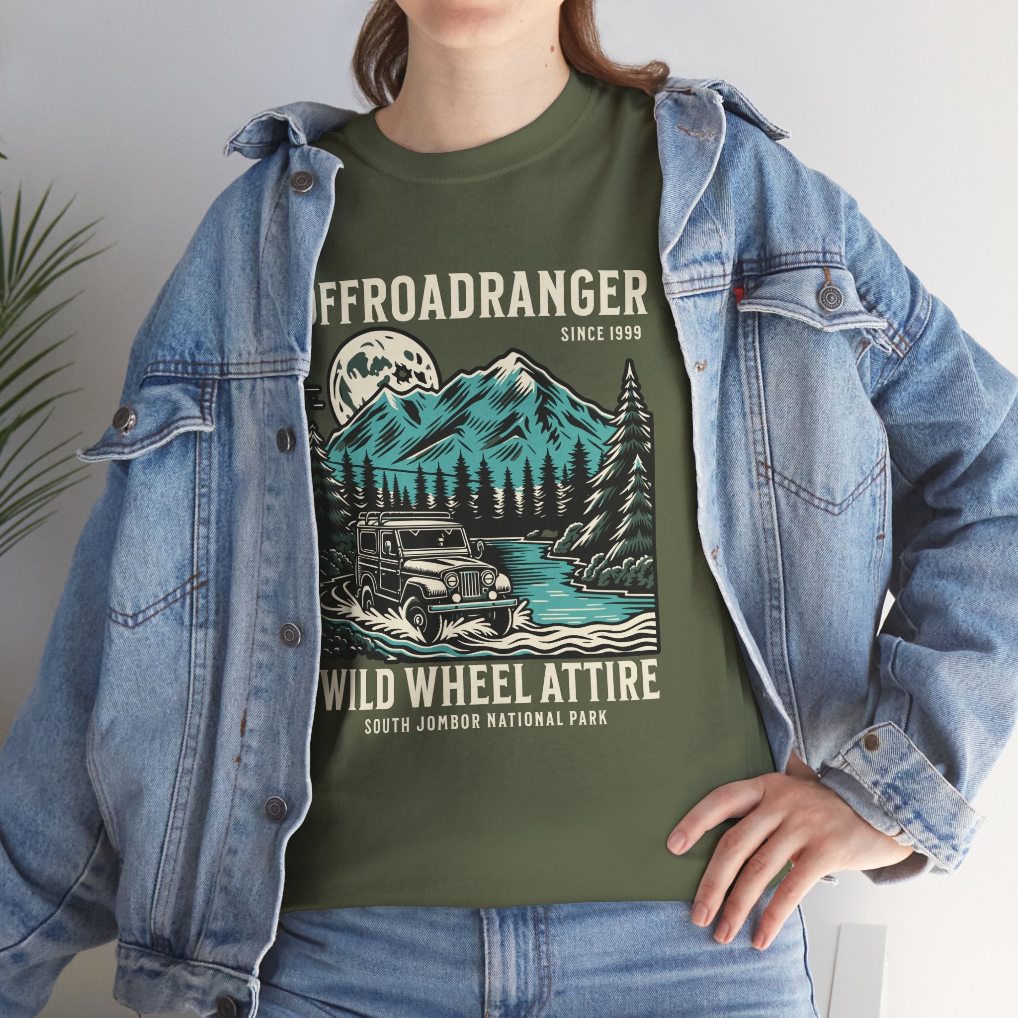 Offroadranger Wild Wheel Attire Jeep T-Shirt - National Park Vintage Mountain River Crossing Tee