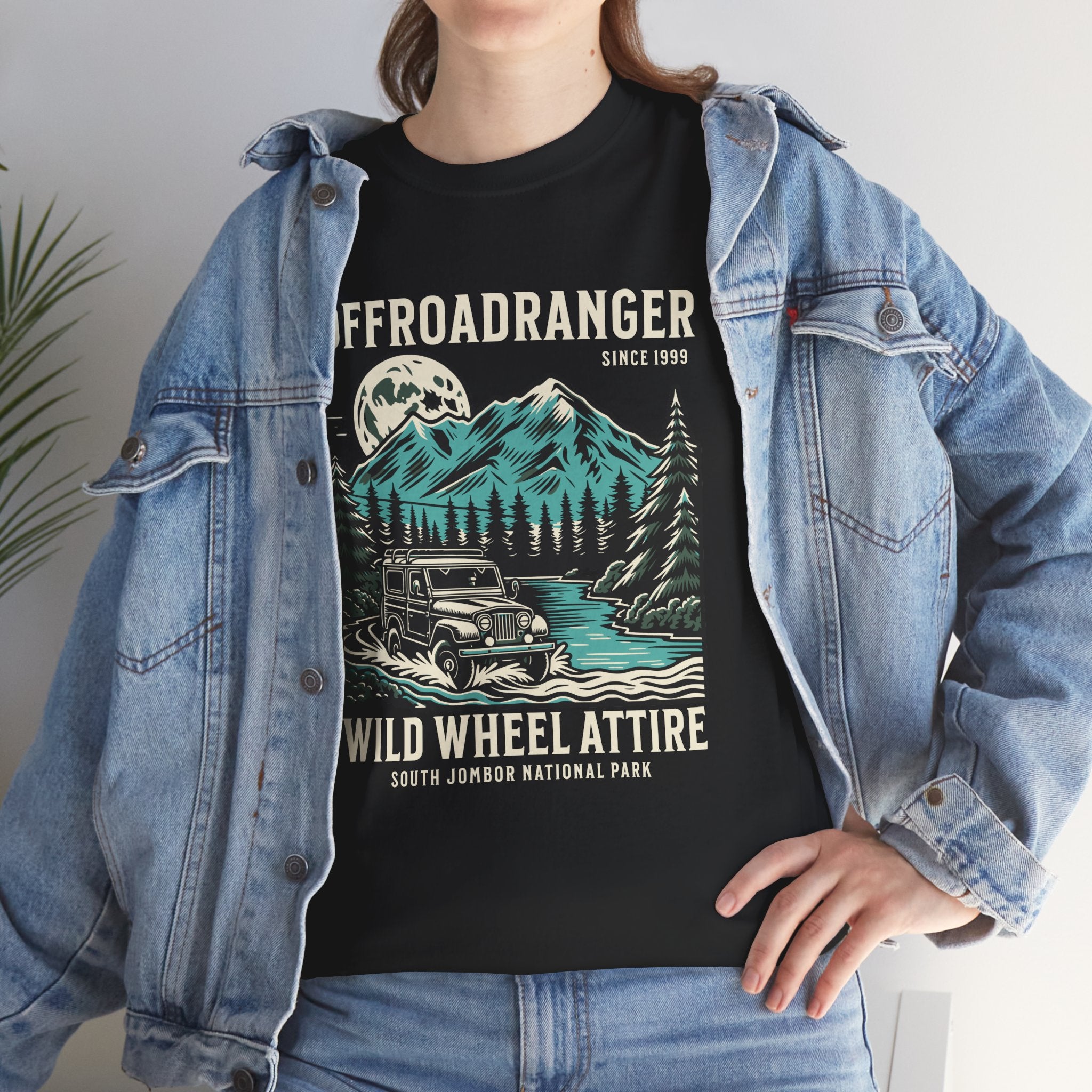 Offroadranger Wild Wheel Attire Jeep T-Shirt - National Park Vintage Mountain River Crossing Tee