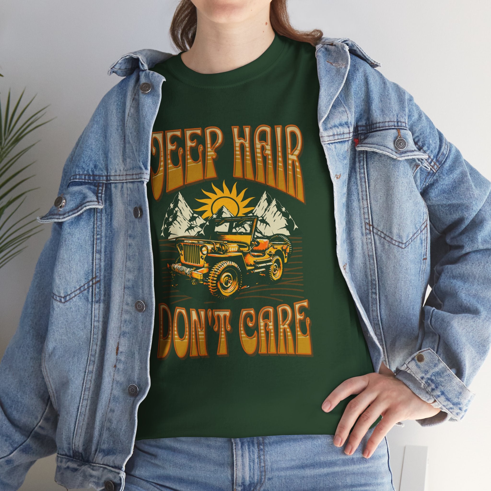 Jeep Hair Don't Care T-Shirt - Vintage Willys Retro 70s Adventure Girl Mountain Tee