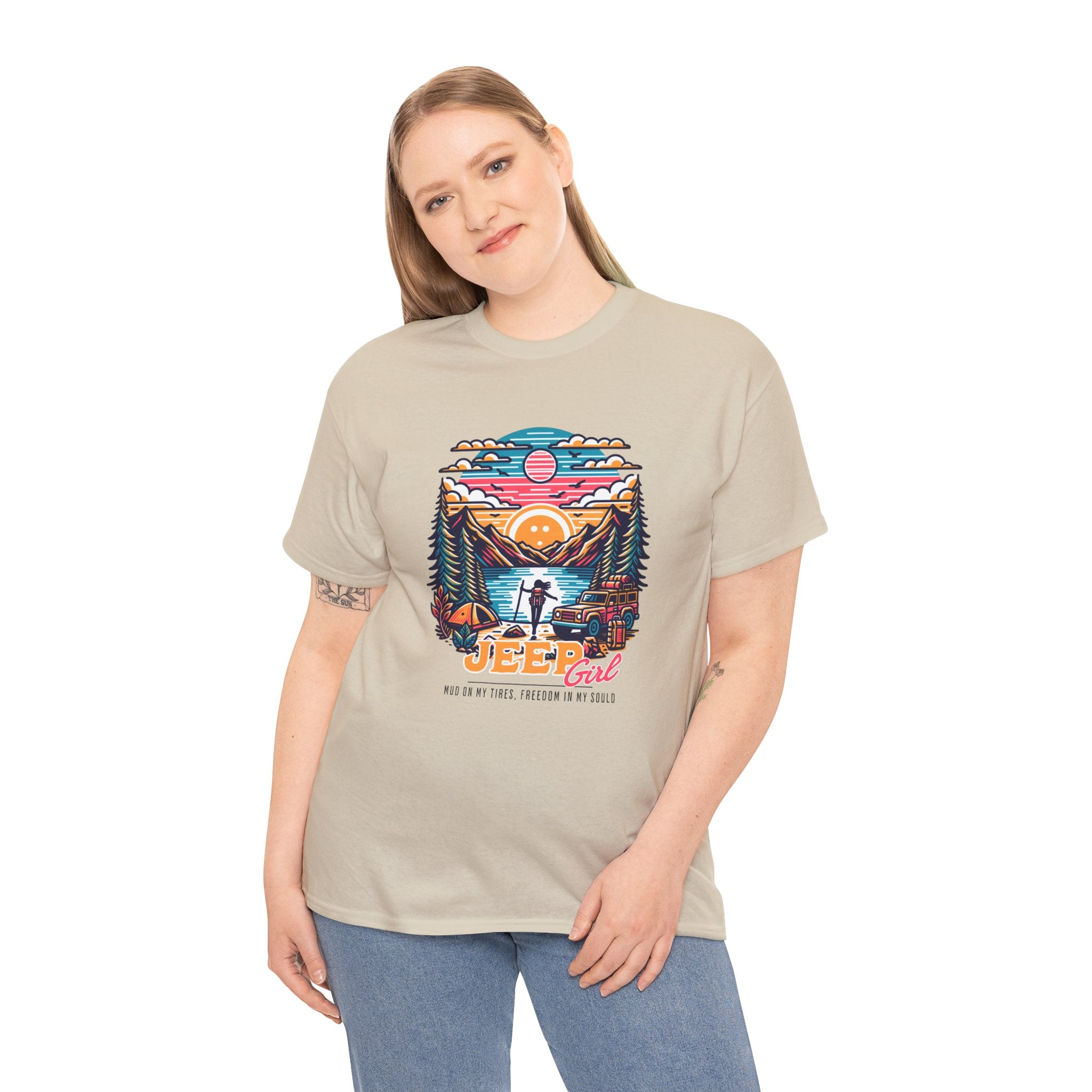 Jeep Girl T-Shirt - Mud On My Tires Freedom In My Soul Adventure Lake Sunset Tee