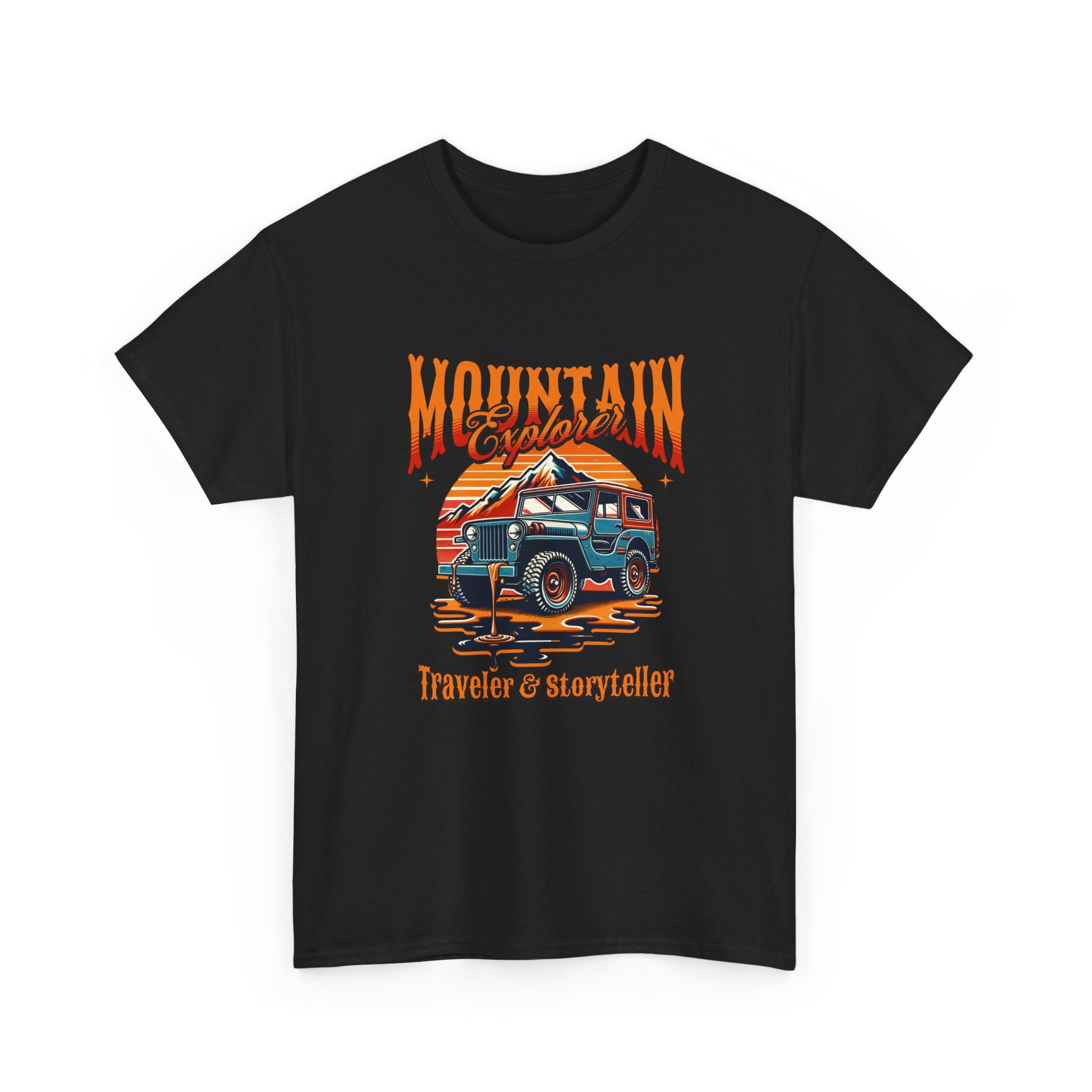 Mountain Explorer Jeep T-Shirt - Traveler And Storyteller Vintage Adventure Sunset Tee